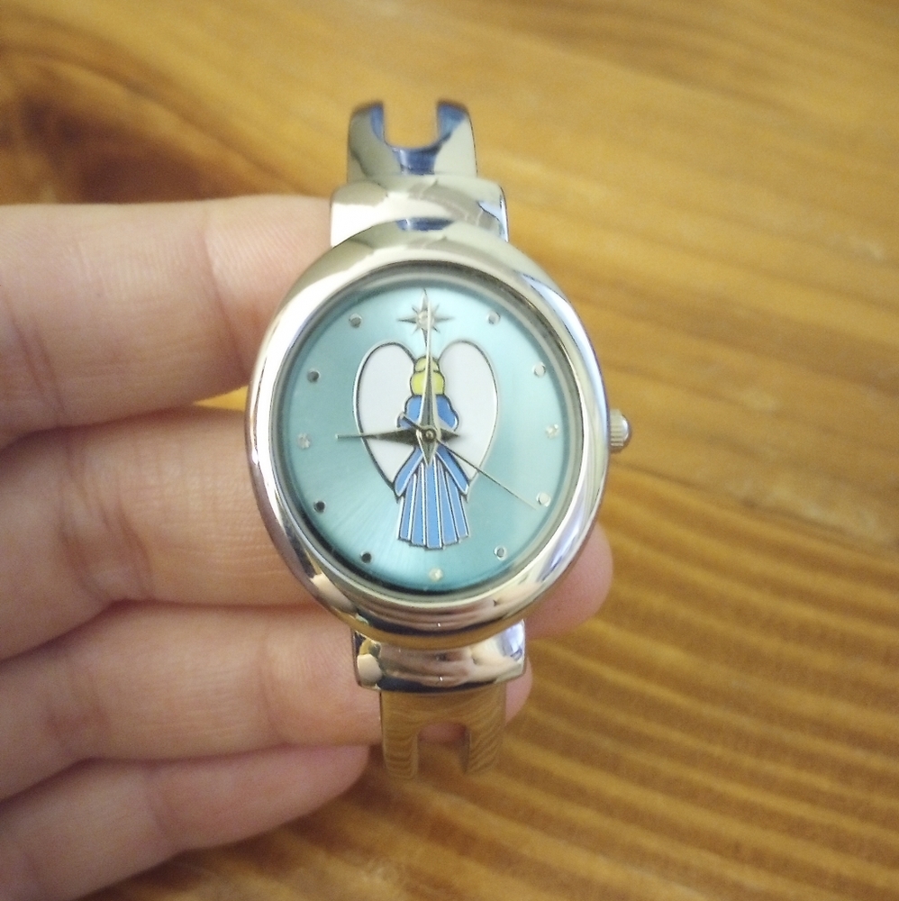 BWC Silver/Blue Stainless Steel Angel Cuff Watch